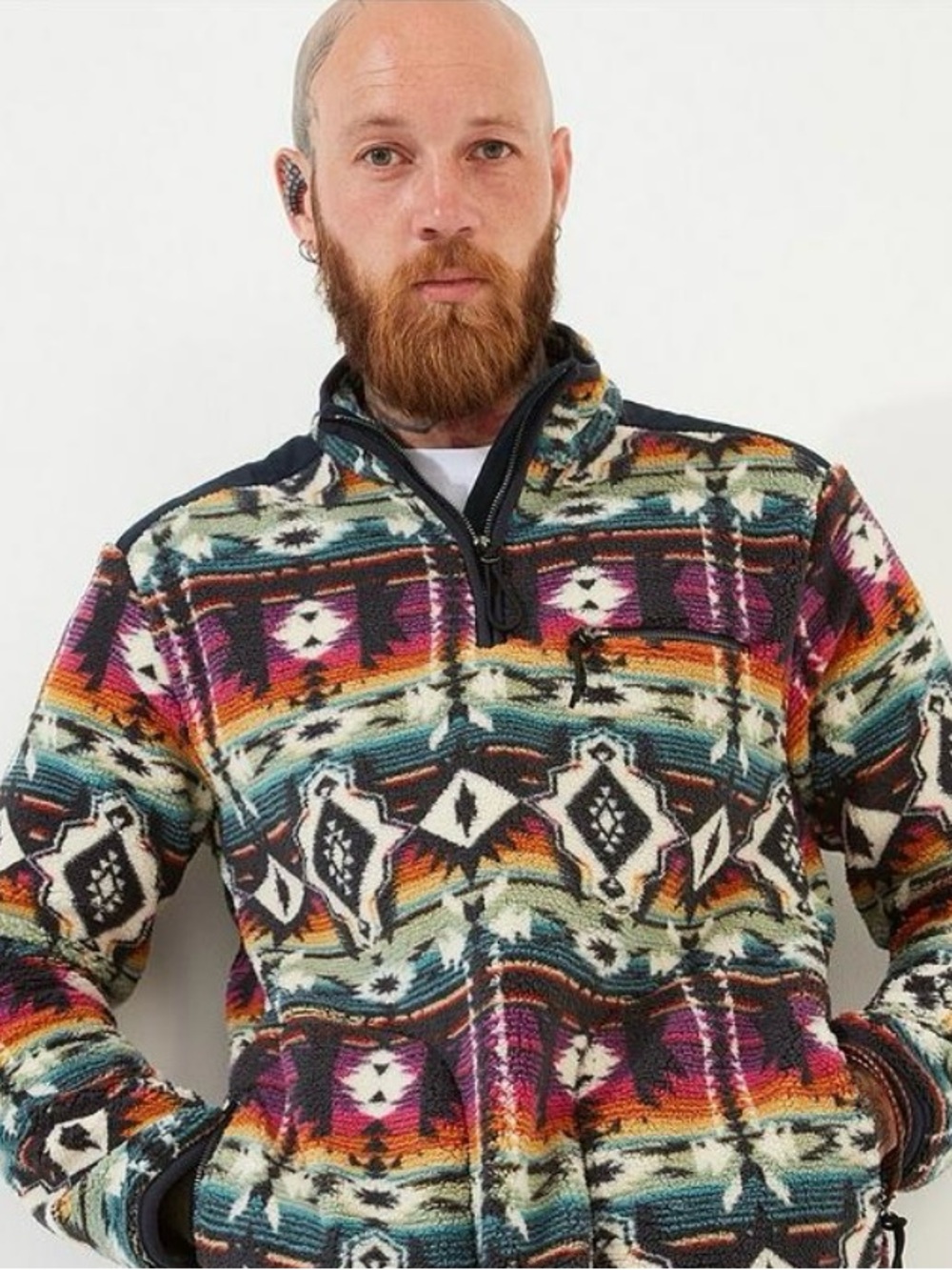 UNISEX Multicolor Patterned Fleece Pullover Jacket